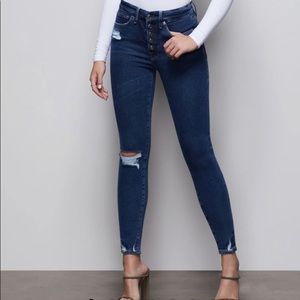 Good American Good Waist Ripped Exposed Button Ankle Skinny Jeans blue 393- nwot